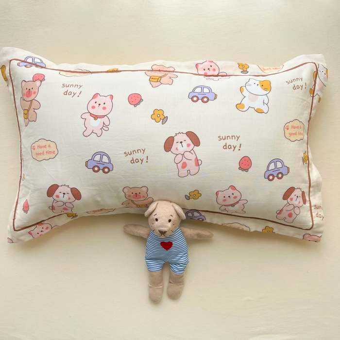 91家纺网 家纺一手货源 找家纺 百寐 2026新款母婴A类双层棉纱枕套婴幼儿卡通宝宝枕套子母信封枕套 可爱多