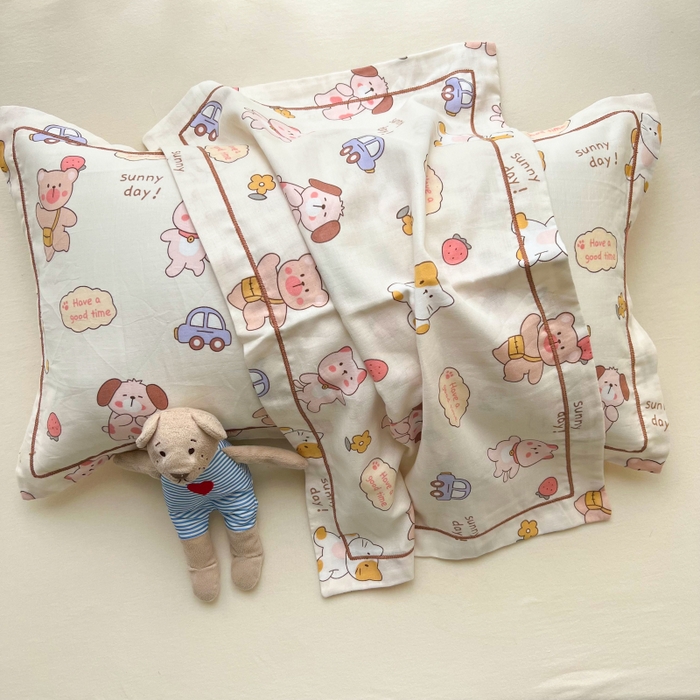 91家纺网 家纺一手货源 找家纺 百寐 2026新款母婴A类双层棉纱枕套婴幼儿卡通宝宝枕套子母信封枕套 可爱多