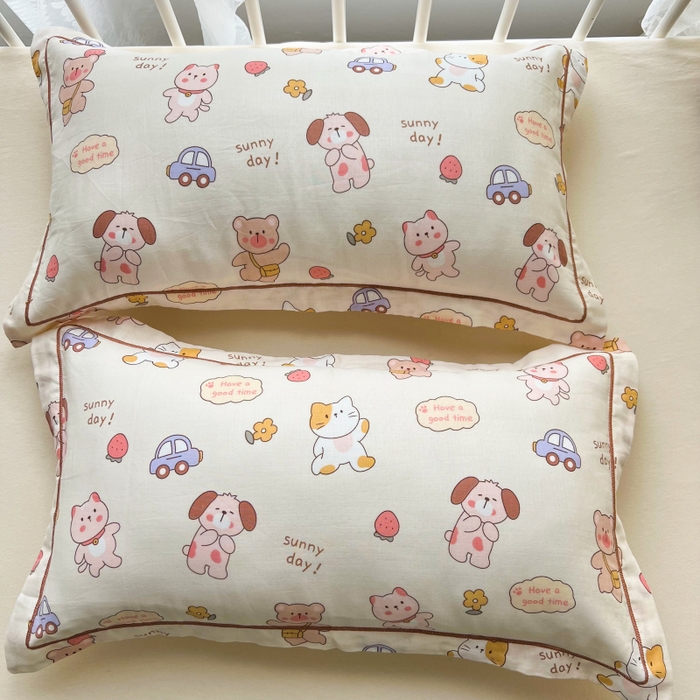 91家纺网 家纺一手货源 找家纺 百寐 2026新款母婴A类双层棉纱枕套婴幼儿卡通宝宝枕套子母信封枕套 可爱多