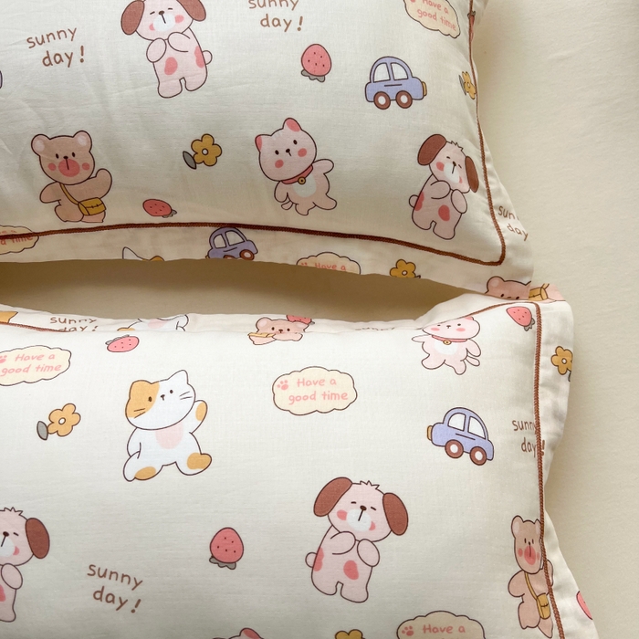 91家纺网 家纺一手货源 找家纺 百寐 2026新款母婴A类双层棉纱枕套婴幼儿卡通宝宝枕套子母信封枕套 可爱多