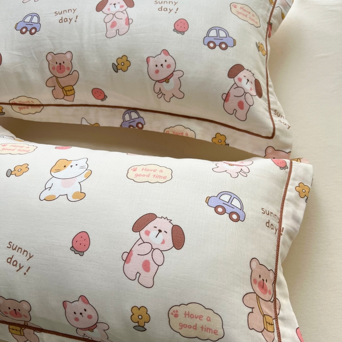 91家纺网 家纺一手货源 找家纺 百寐 2026新款母婴A类双层棉纱枕套婴幼儿卡通宝宝枕套子母信封枕套 可爱多