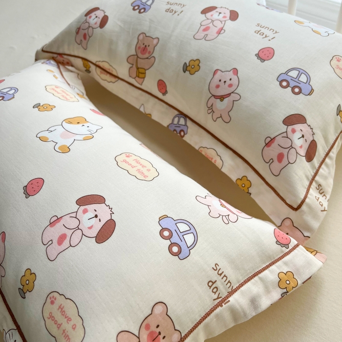 91家纺网 家纺一手货源 找家纺 百寐 2026新款母婴A类双层棉纱枕套婴幼儿卡通宝宝枕套子母信封枕套 可爱多