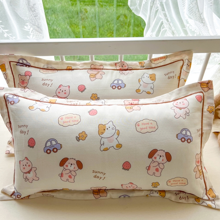 91家纺网 家纺一手货源 找家纺 百寐 2026新款母婴A类双层棉纱枕套婴幼儿卡通宝宝枕套子母信封枕套 可爱多