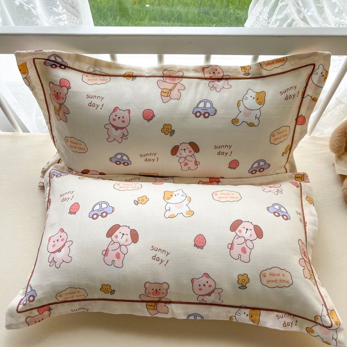 91家纺网 家纺一手货源 找家纺 百寐 2026新款母婴A类双层棉纱枕套婴幼儿卡通宝宝枕套子母信封枕套 可爱多