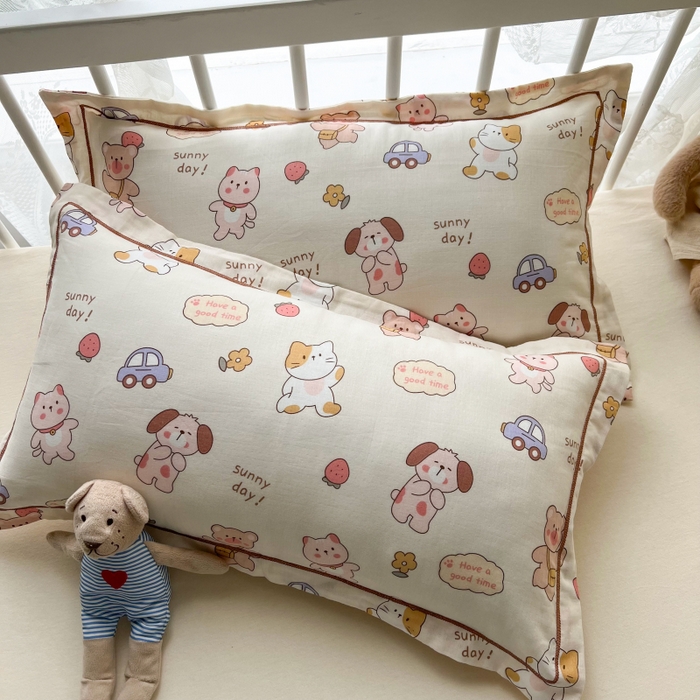 91家纺网 家纺一手货源 找家纺 百寐 2026新款母婴A类双层棉纱枕套婴幼儿卡通宝宝枕套子母信封枕套 可爱多