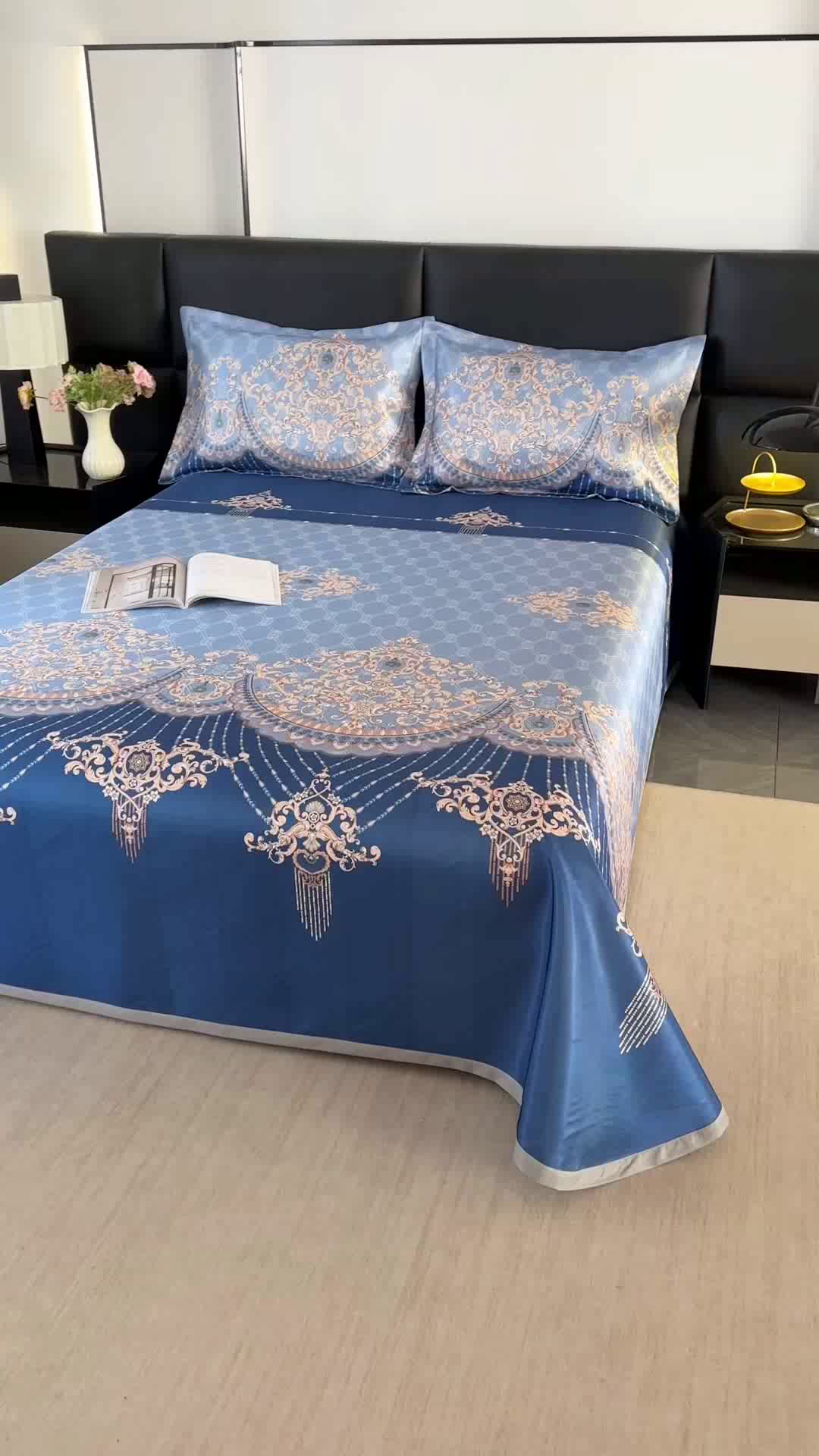 91家纺网 家纺一手货源 找家纺 绒品壹家家纺 2026新款立体数码印花凉感丝冰丝席软凉席席子三件套 富丽堂皇