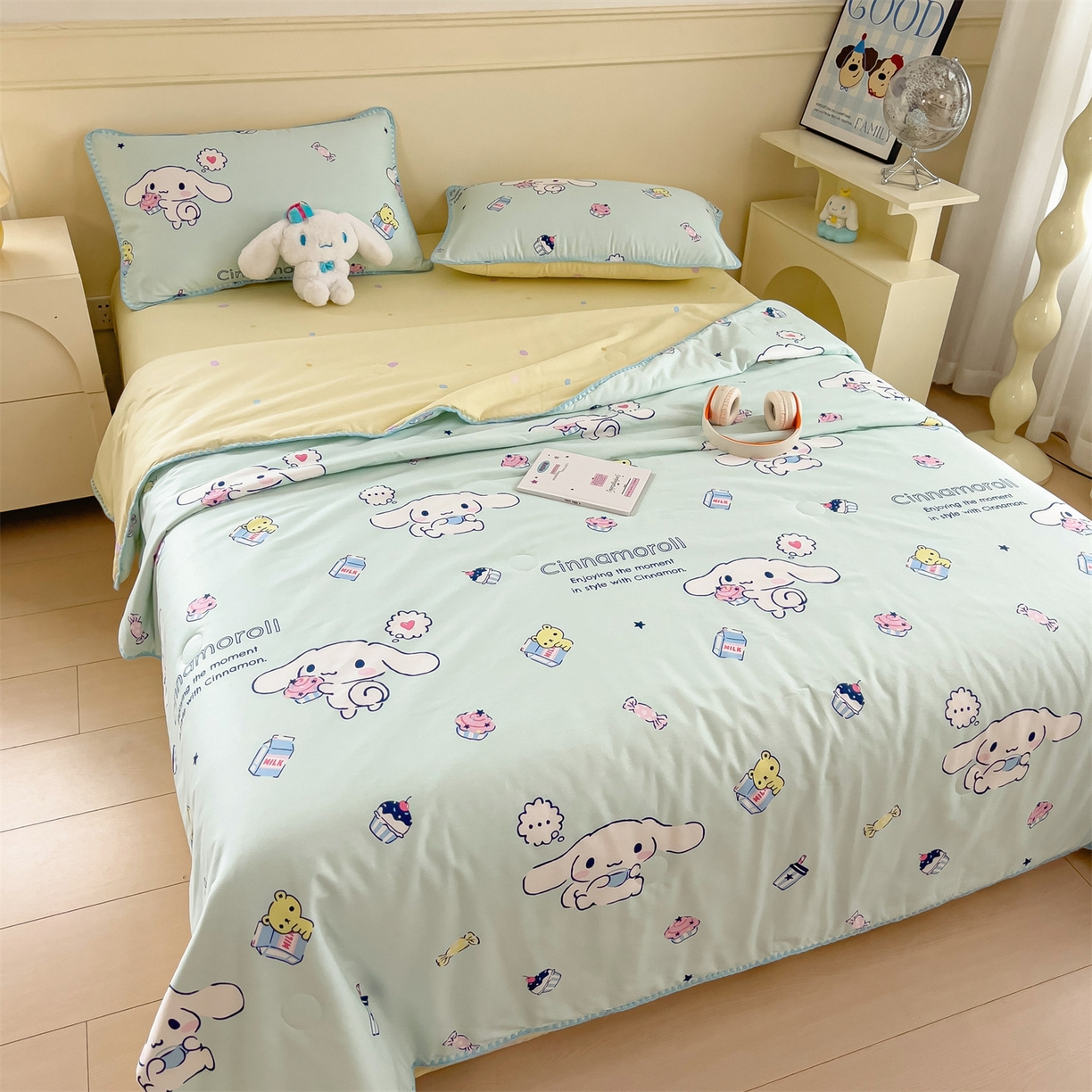 91家纺网 家纺一手货源 找家纺 兄弟坊 2026新款正版授权卡通全棉13370印花夏被夏凉被儿童被 夏被四件套 牛奶玉桂狗