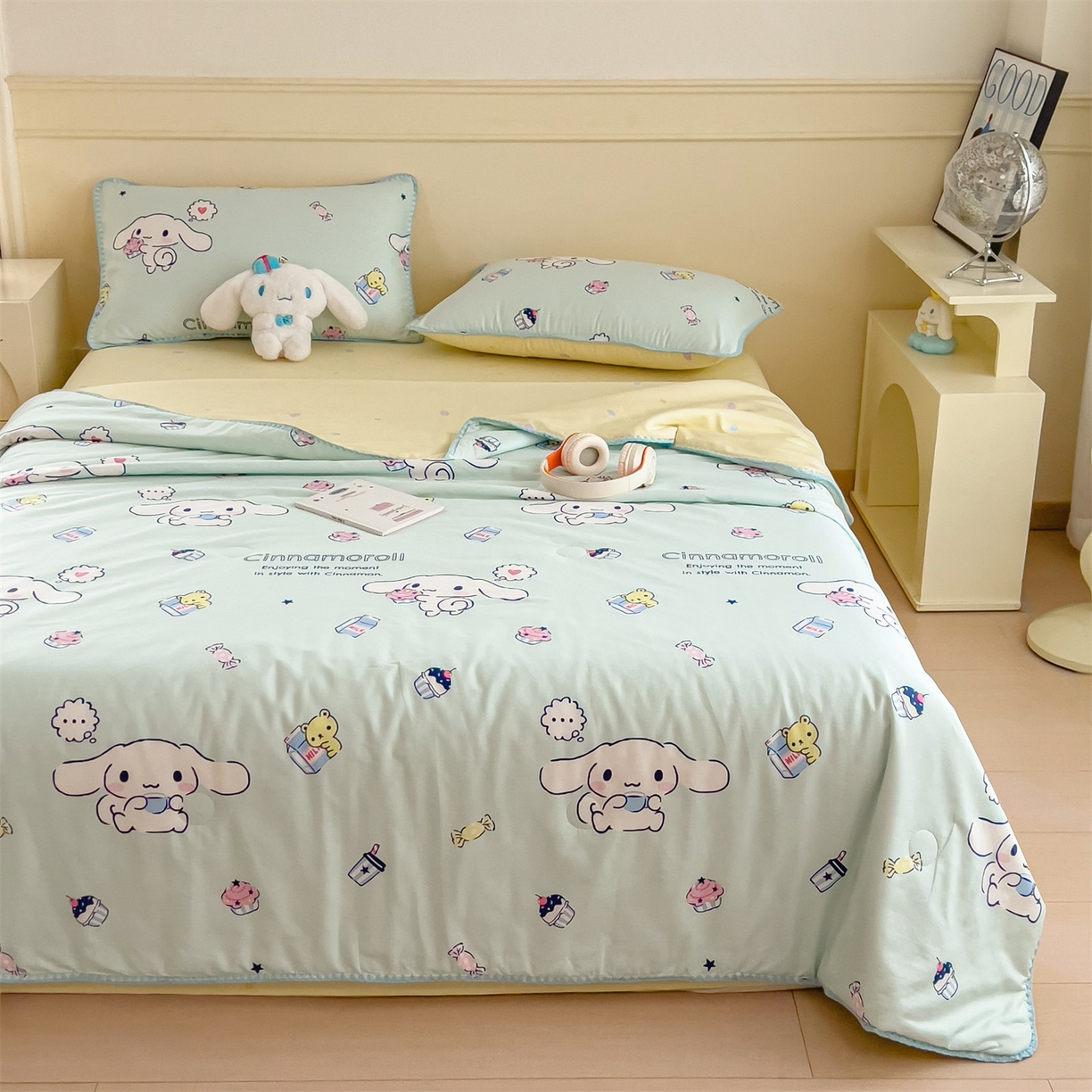 91家纺网 家纺一手货源 找家纺 兄弟坊 2026新款正版授权卡通全棉13370印花夏被夏凉被儿童被 夏被四件套 牛奶玉桂狗