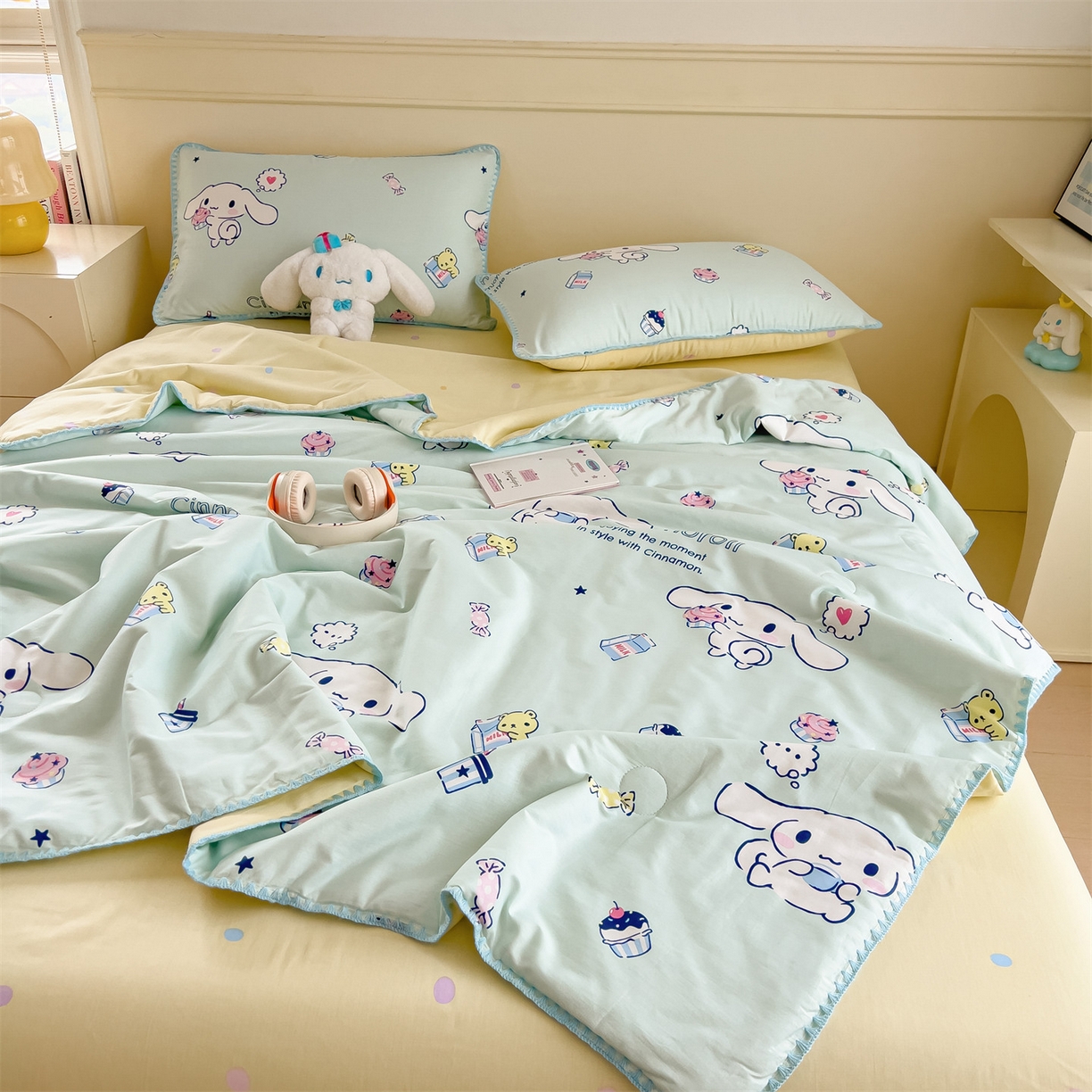 91家纺网 家纺一手货源 找家纺 兄弟坊 2026新款正版授权卡通全棉13370印花夏被夏凉被儿童被 夏被四件套 牛奶玉桂狗