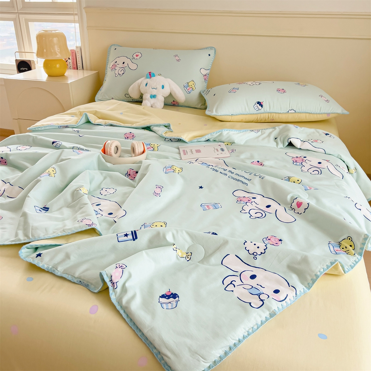 91家纺网 家纺一手货源 找家纺 兄弟坊 2026新款正版授权卡通全棉13370印花夏被夏凉被儿童被 夏被四件套 牛奶玉桂狗