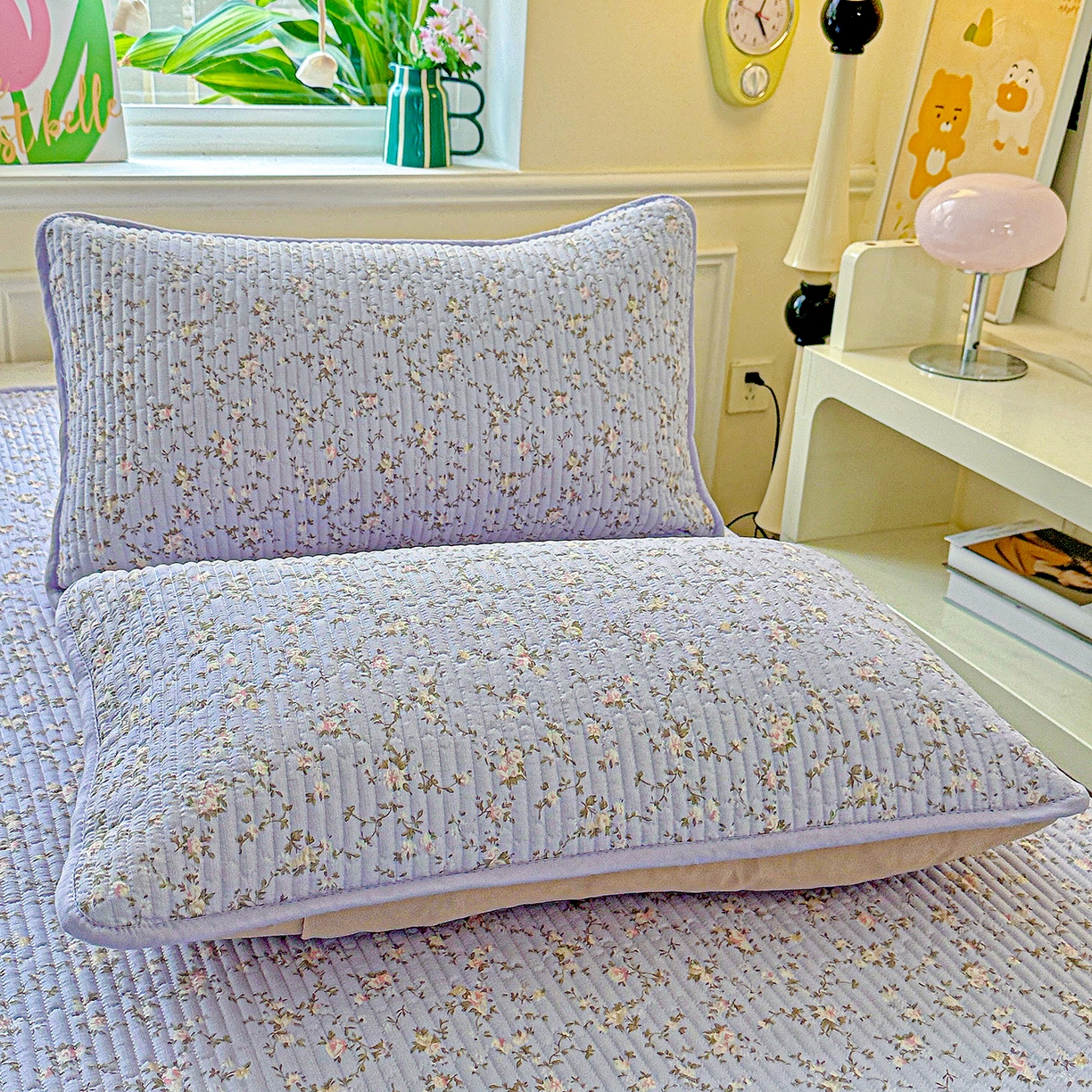 91家纺网 家纺一手货源 找家纺 恒尚居 2026新款云感皱皱纱床盖花边床单双层纱床盖三件套-四季款 花边款-紫腾花