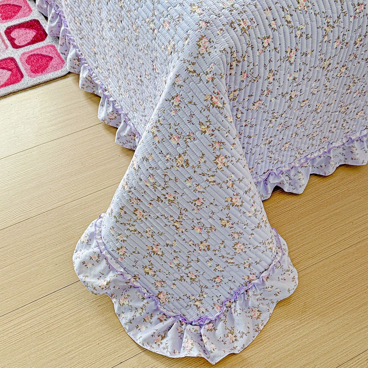 91家纺网 家纺一手货源 找家纺 恒尚居 2026新款云感皱皱纱床盖花边床单双层纱床盖三件套-四季款 花边款-紫腾花