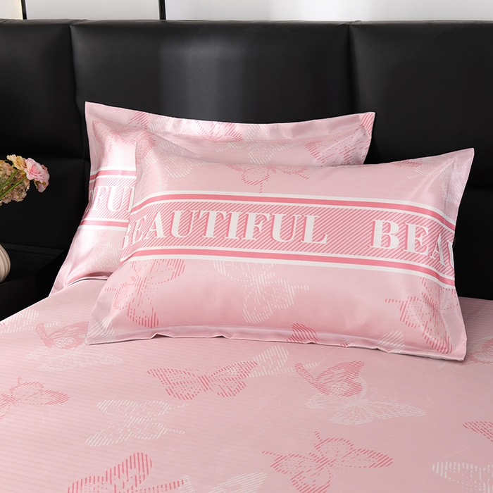 91家纺网 家纺一手货源 找家纺 绒品壹家家纺 2026新款立体数码印花凉感丝冰丝席软凉席席子三件套 蝴蝶  粉