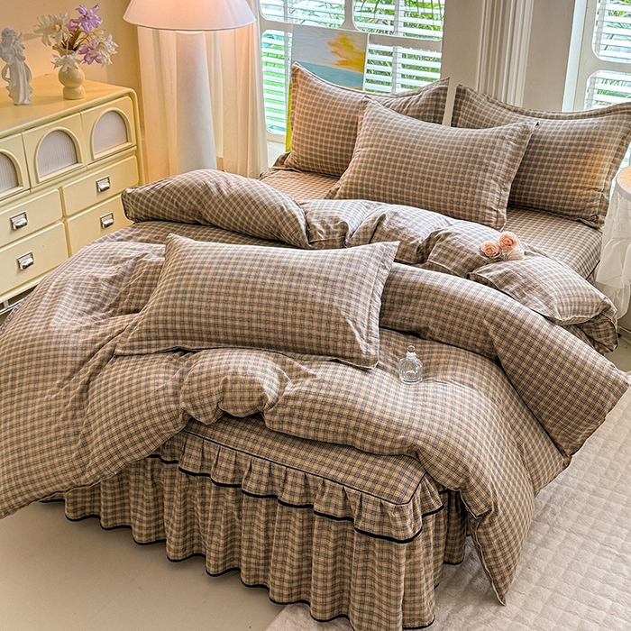 91家纺网 家纺一手货源 找家纺 （总）优家居 2026新款A类水洗棉床裙四件套皱皱纱韩版公主风花边床罩直播爆款外贸定制