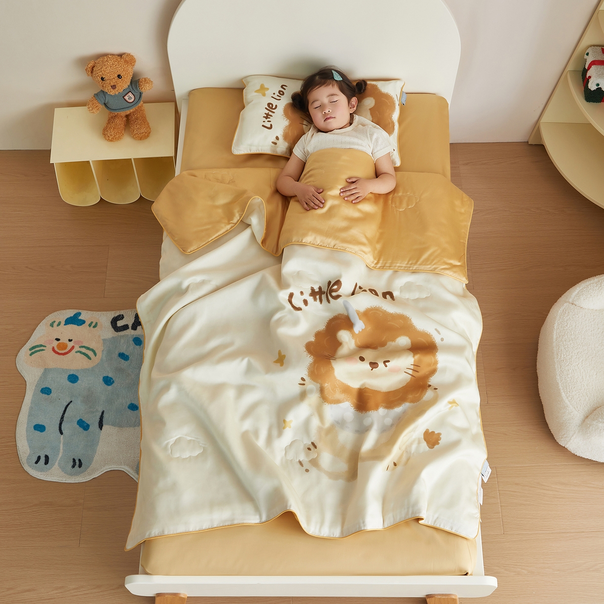 荷马之梦 2026新款60s兰精天丝原创数码印花山茶花桑蚕丝儿童夏被 馋嘴小狮