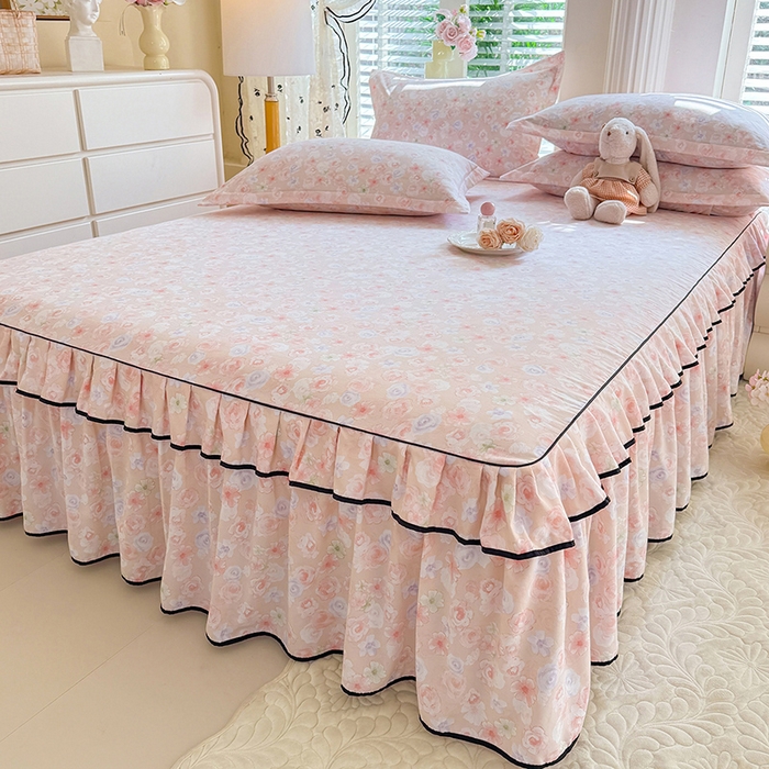 91家纺网 家纺一手货源 找家纺 优家居 2026新款A类水洗棉床裙四件套皱皱纱韩版公主风花边床罩直播爆款外贸定制 梦华录