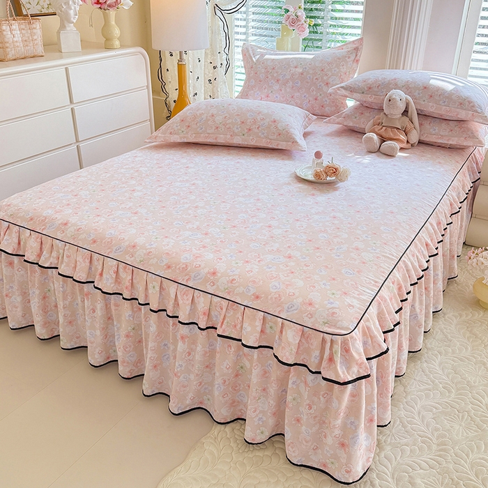 91家纺网 家纺一手货源 找家纺 优家居 2026新款A类水洗棉床裙四件套皱皱纱韩版公主风花边床罩直播爆款外贸定制 梦华录