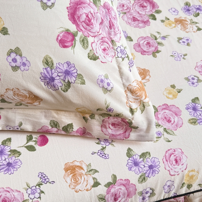 91家纺网 家纺一手货源 找家纺 优家居 2026新款A类水洗棉床裙四件套皱皱纱韩版公主风花边床罩直播爆款外贸定制 紫雾花园