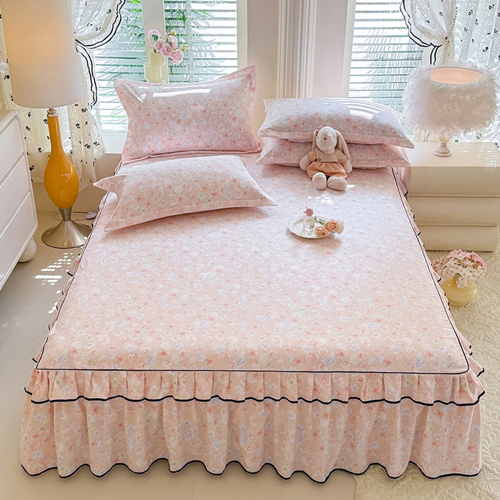 91家纺网 家纺一手货源 找家纺 优家居 2026新款A类水洗棉床裙四件套皱皱纱韩版公主风花边床罩直播爆款外贸定制 梦华录