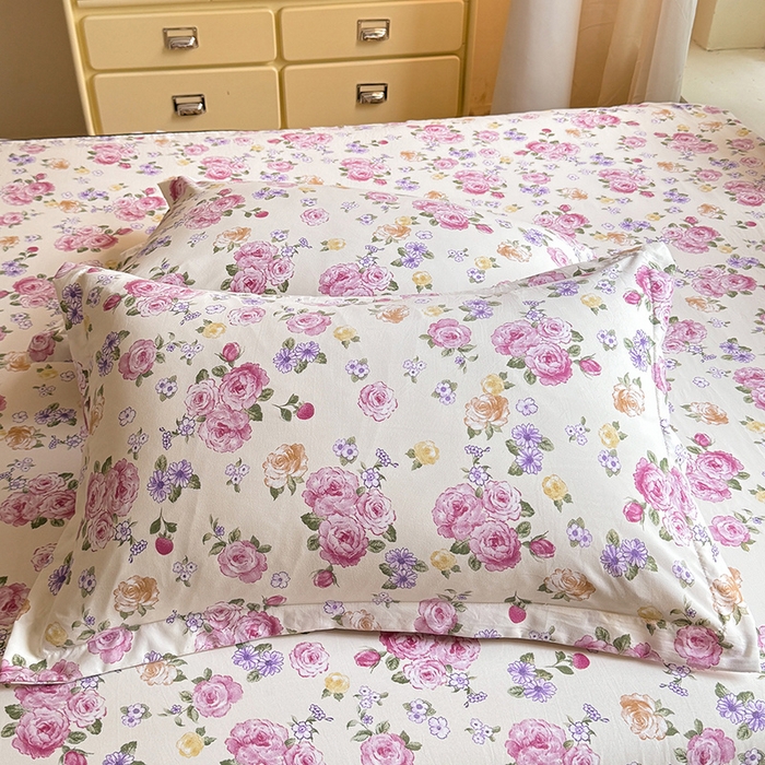 91家纺网 家纺一手货源 找家纺 优家居 2026新款A类水洗棉床裙四件套皱皱纱韩版公主风花边床罩直播爆款外贸定制 紫雾花园