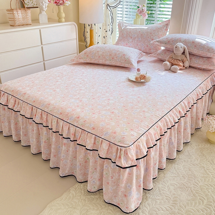 91家纺网 家纺一手货源 找家纺 优家居 2026新款A类水洗棉床裙四件套皱皱纱韩版公主风花边床罩直播爆款外贸定制 梦华录