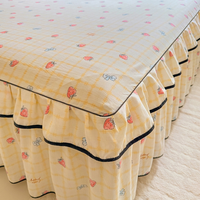 91家纺网 家纺一手货源 找家纺 优家居 2026新款A类水洗棉床裙四件套皱皱纱韩版公主风花边床罩直播爆款外贸定制 莓好时光