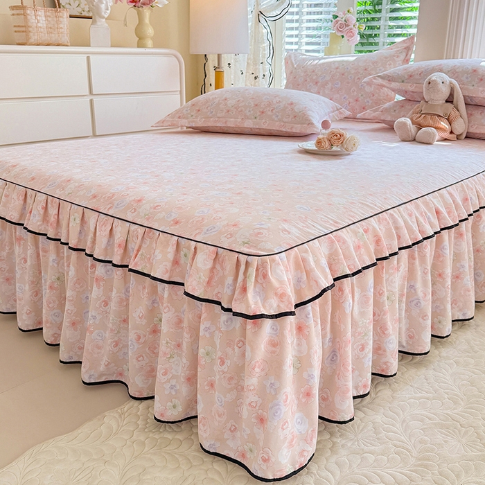 91家纺网 家纺一手货源 找家纺 优家居 2026新款A类水洗棉床裙四件套皱皱纱韩版公主风花边床罩直播爆款外贸定制 梦华录