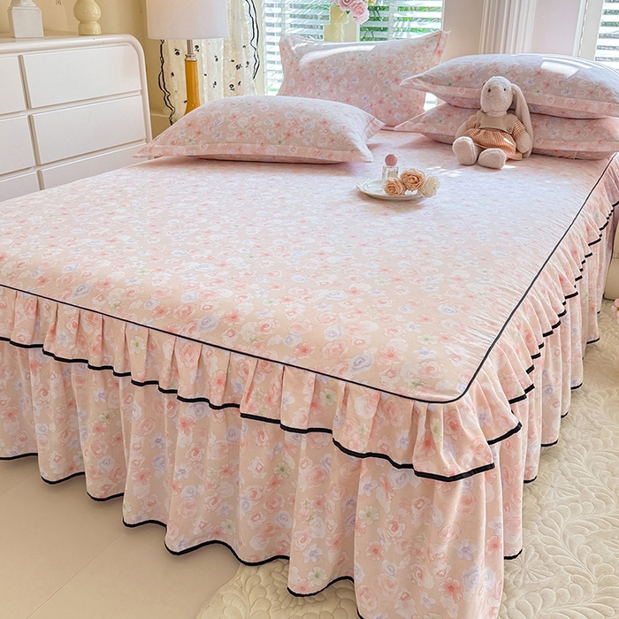 91家纺网 家纺一手货源 找家纺 优家居 2026新款A类水洗棉床裙四件套皱皱纱韩版公主风花边床罩直播爆款外贸定制 梦华录