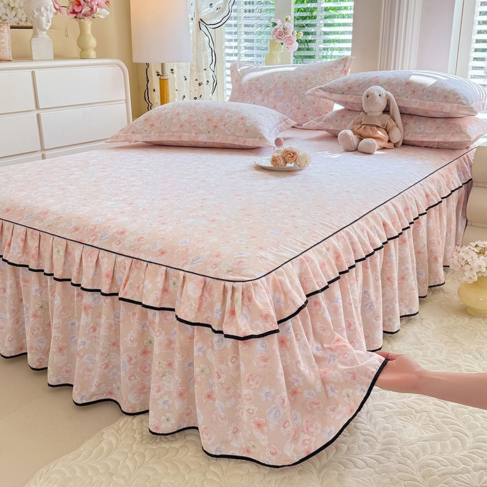 91家纺网 家纺一手货源 找家纺 优家居 2026新款A类水洗棉床裙四件套皱皱纱韩版公主风花边床罩直播爆款外贸定制 梦华录