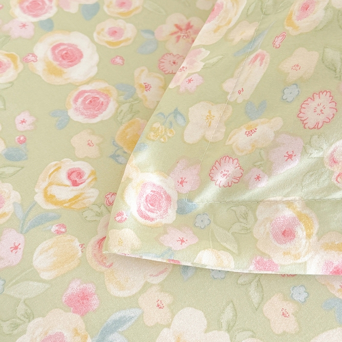 91家纺网 家纺一手货源 找家纺 优家居 2026新款A类水洗棉床裙四件套皱皱纱韩版公主风花边床罩直播爆款外贸定制 海棠花颂