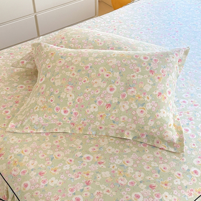 91家纺网 家纺一手货源 找家纺 优家居 2026新款A类水洗棉床裙四件套皱皱纱韩版公主风花边床罩直播爆款外贸定制 海棠花颂