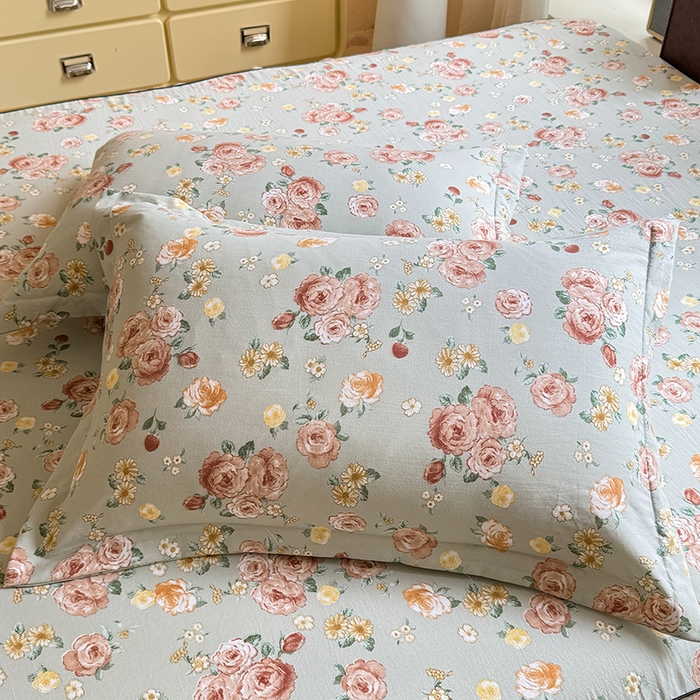 91家纺网 家纺一手货源 找家纺 优家居 2026新款A类水洗棉床裙四件套皱皱纱韩版公主风花边床罩直播爆款外贸定制 花花田园