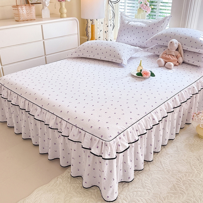 91家纺网 家纺一手货源 找家纺 优家居 2026新款A类水洗棉床裙四件套皱皱纱韩版公主风花边床罩直播爆款外贸定制 一口葡萄