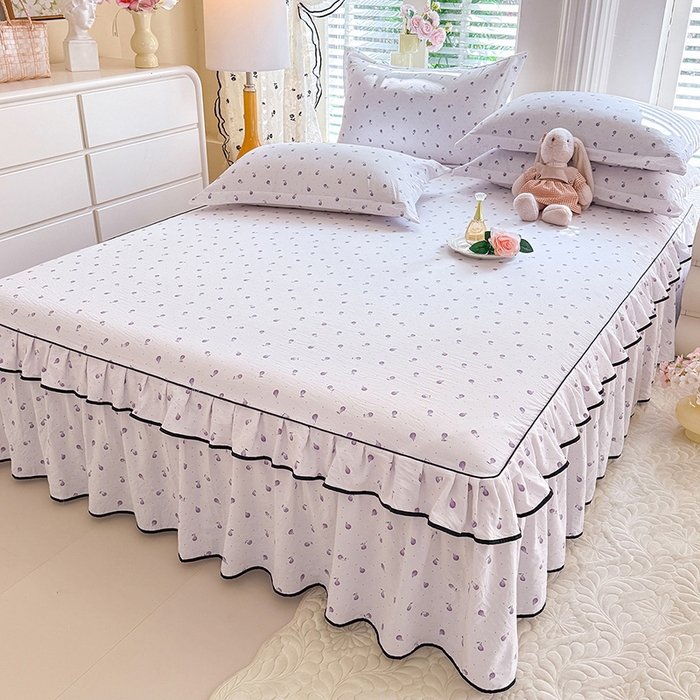 91家纺网 家纺一手货源 找家纺 优家居 2026新款A类水洗棉床裙四件套皱皱纱韩版公主风花边床罩直播爆款外贸定制 一口葡萄