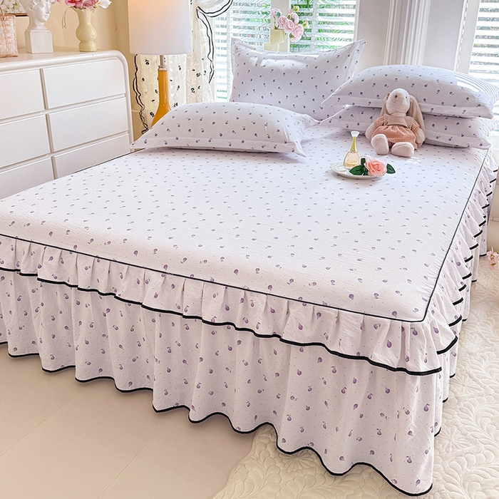 91家纺网 家纺一手货源 找家纺 优家居 2026新款A类水洗棉床裙四件套皱皱纱韩版公主风花边床罩直播爆款外贸定制 一口葡萄