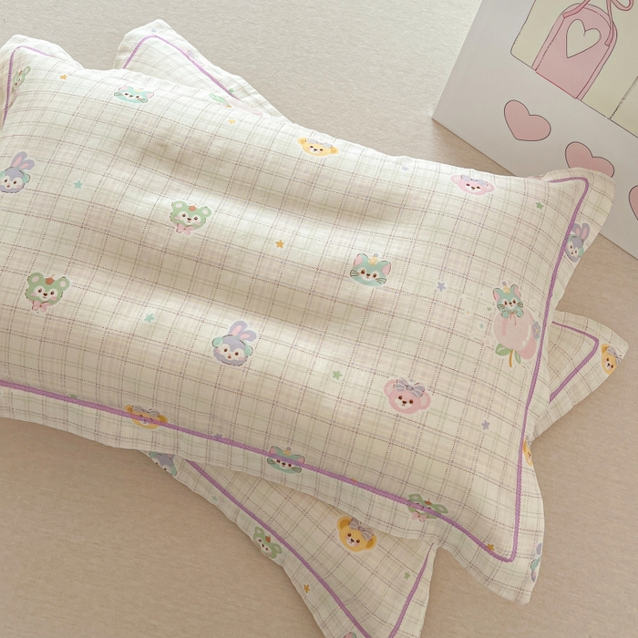 91家纺网 家纺一手货源 找家纺 百寐 2026新款母婴A类双层棉纱枕套婴幼儿卡通宝宝枕套子母信封枕套 快乐伙伴