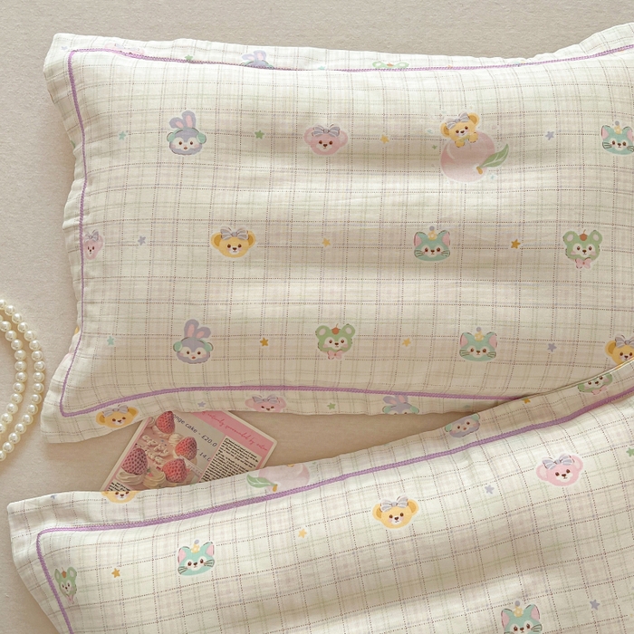 91家纺网 家纺一手货源 找家纺 百寐 2026新款母婴A类双层棉纱枕套婴幼儿卡通宝宝枕套子母信封枕套 快乐伙伴