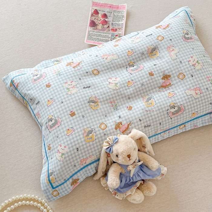 百寐 2026新款母婴A类双层棉纱枕套婴幼儿卡通宝宝枕套子母信封枕套 蓝格小狗