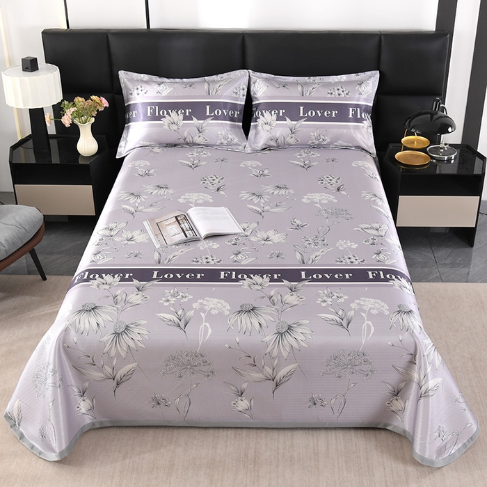 绒品壹家家纺 2026新款立体数码印花凉感丝冰丝席软凉席席子三件套 花影