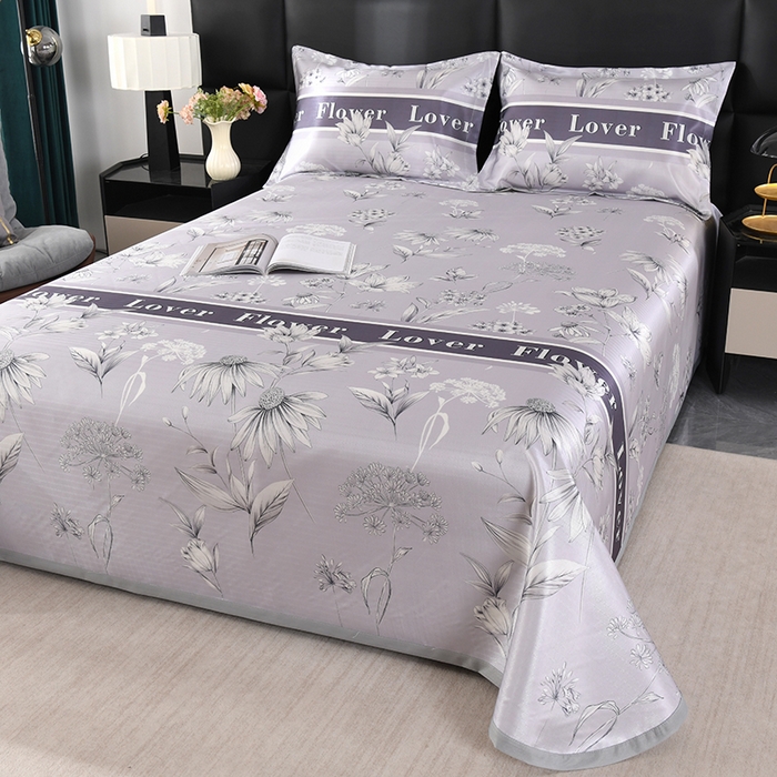 91家纺网 家纺一手货源 找家纺 绒品壹家家纺 2026新款立体数码印花凉感丝冰丝席软凉席席子三件套 花影