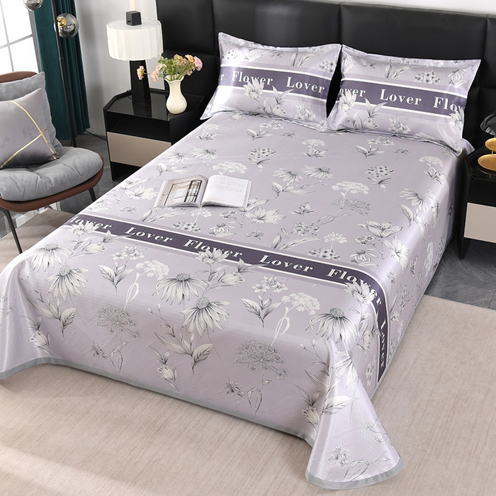 91家纺网 家纺一手货源 找家纺 绒品壹家家纺 2026新款立体数码印花凉感丝冰丝席软凉席席子三件套 花影