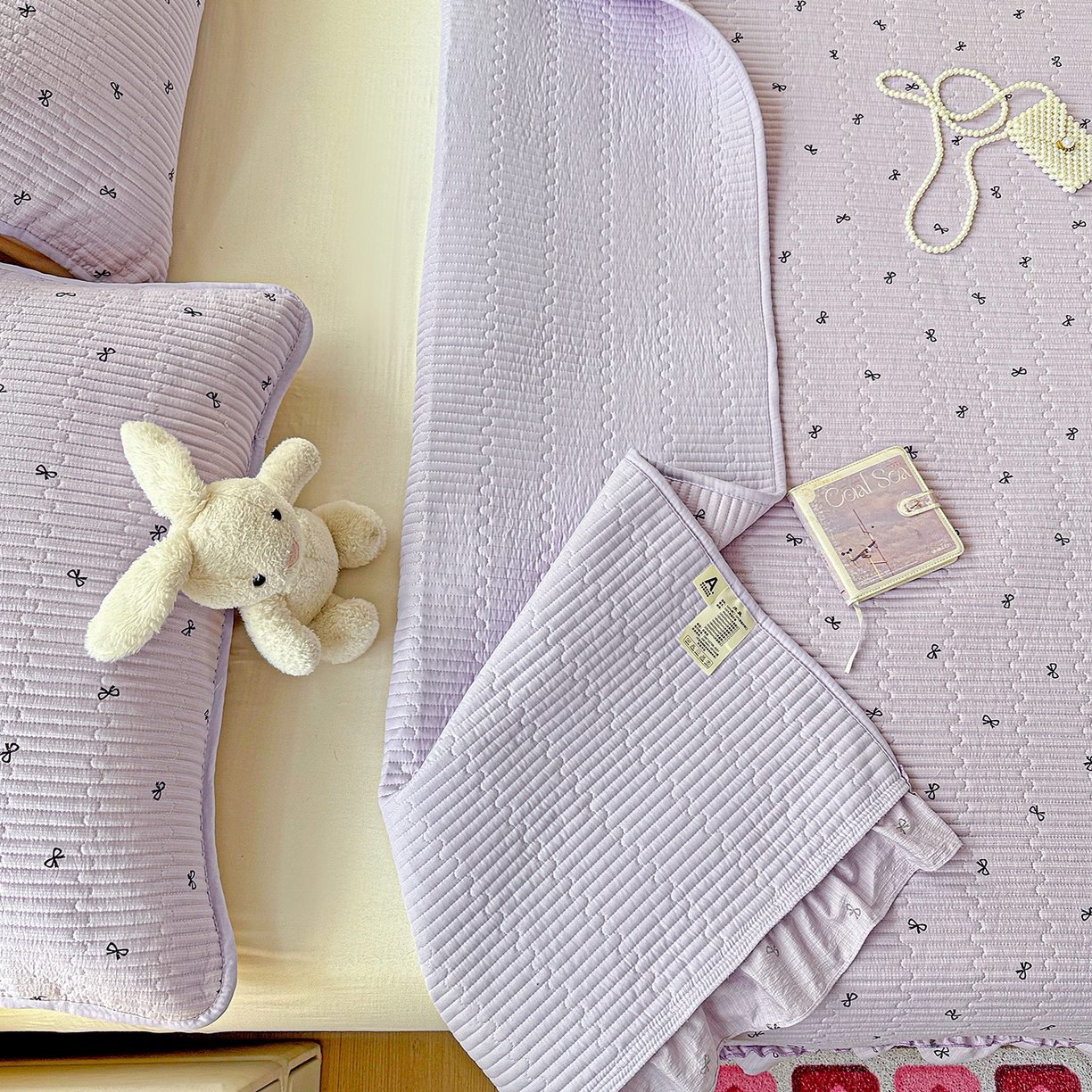 91家纺网 家纺一手货源 找家纺 恒尚居 2026新款云感皱皱纱床盖花边床单双层纱床盖三件套-四季款 花边款-紫萱