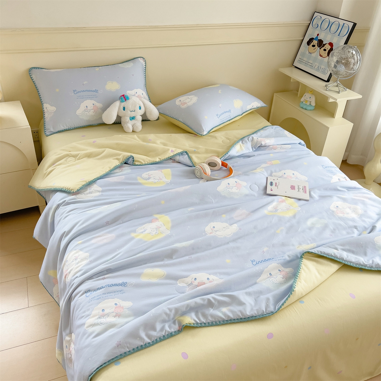 91家纺网 家纺一手货源 找家纺 兄弟坊 2026新款正版授权卡通全棉13370印花夏被夏凉被儿童被 夏被四件套 晚安玉桂狗