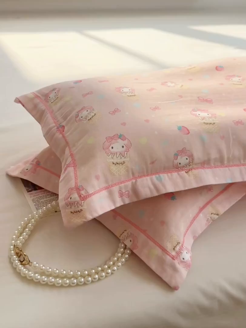 91家纺网 家纺一手货源 找家纺 百寐 2026新款母婴A类双层棉纱枕套婴幼儿卡通宝宝枕套子母信封枕套 乐迪兔