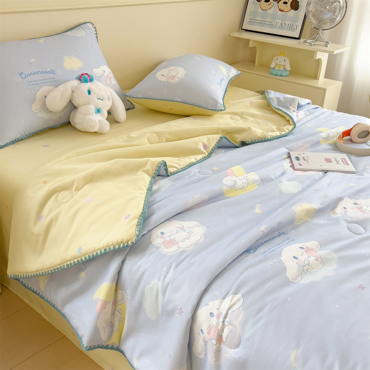 91家纺网 家纺一手货源 找家纺 兄弟坊 2026新款正版授权卡通全棉13370印花夏被夏凉被儿童被 夏被四件套 晚安玉桂狗