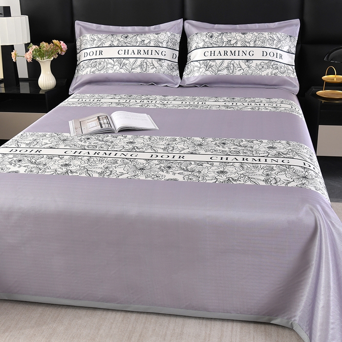 91家纺网 家纺一手货源 找家纺 绒品壹家家纺 2026新款立体数码印花凉感丝冰丝席软凉席席子三件套 花语