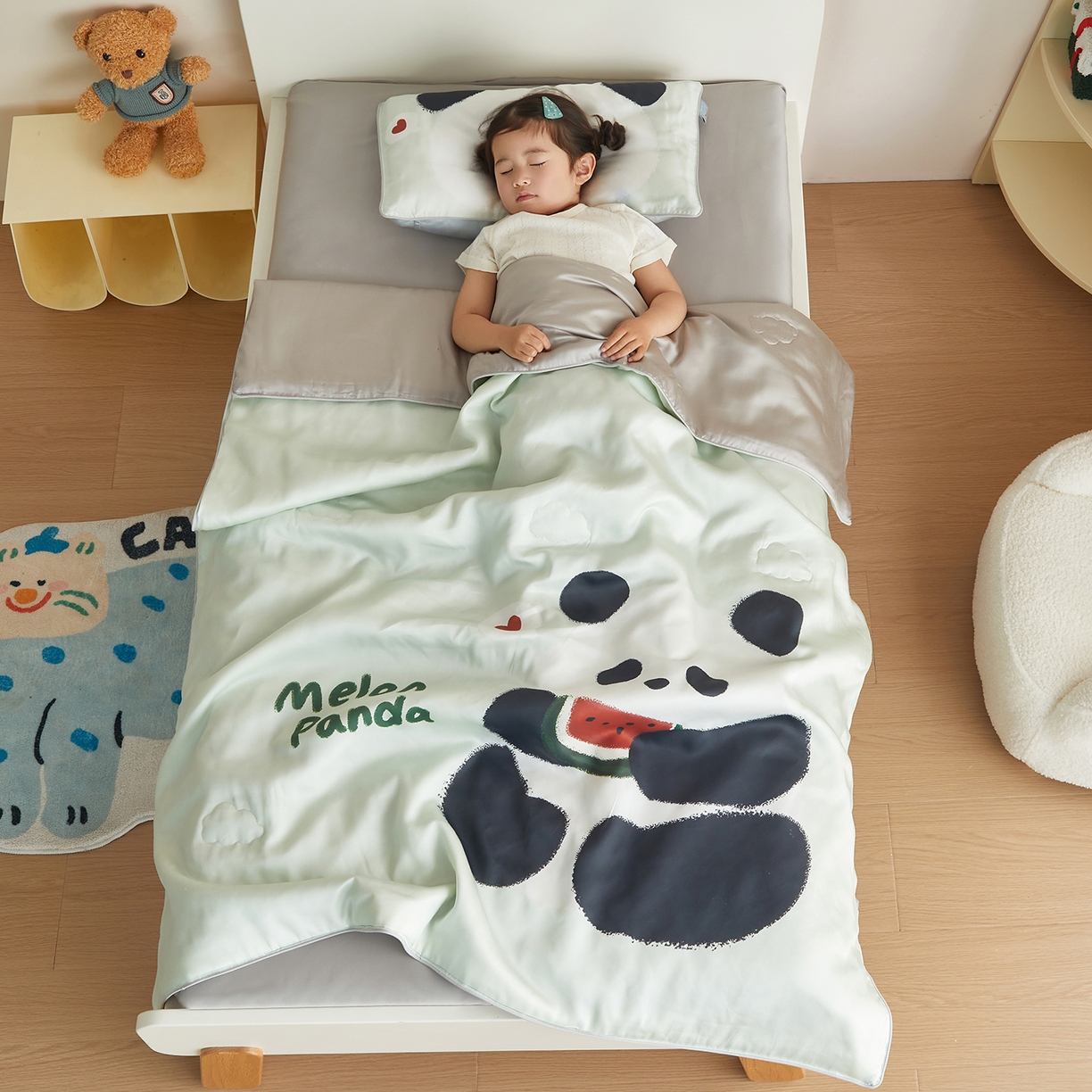 荷马之梦 2026新款60s兰精天丝原创数码印花山茶花桑蚕丝儿童夏被 西瓜熊猫