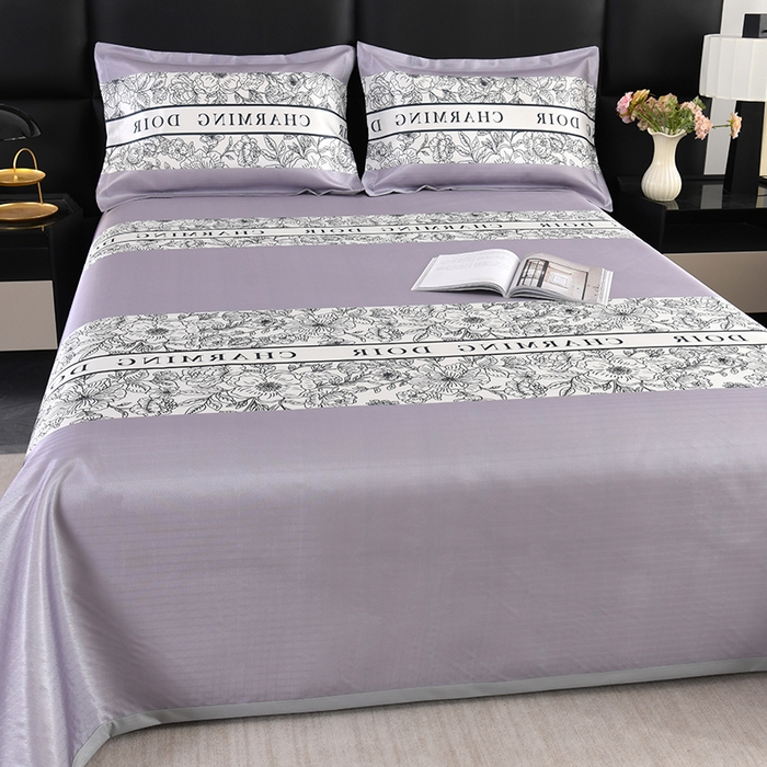 91家纺网 家纺一手货源 找家纺 绒品壹家家纺 2026新款立体数码印花凉感丝冰丝席软凉席席子三件套 花语