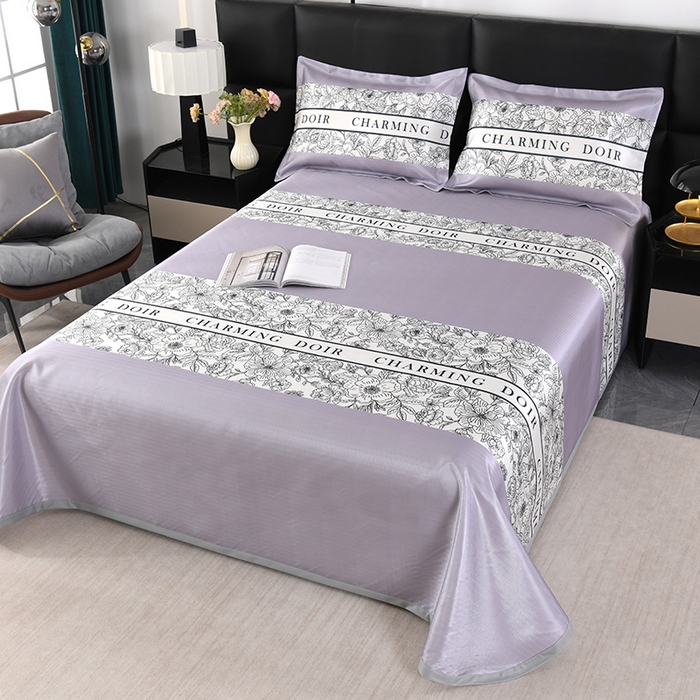 91家纺网 家纺一手货源 找家纺 绒品壹家家纺 2026新款立体数码印花凉感丝冰丝席软凉席席子三件套 花语