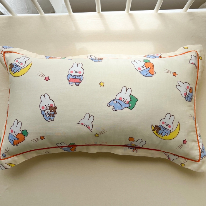 91家纺网 家纺一手货源 找家纺 百寐 2026新款母婴A类双层棉纱枕套婴幼儿卡通宝宝枕套子母信封枕套 萝卜兔